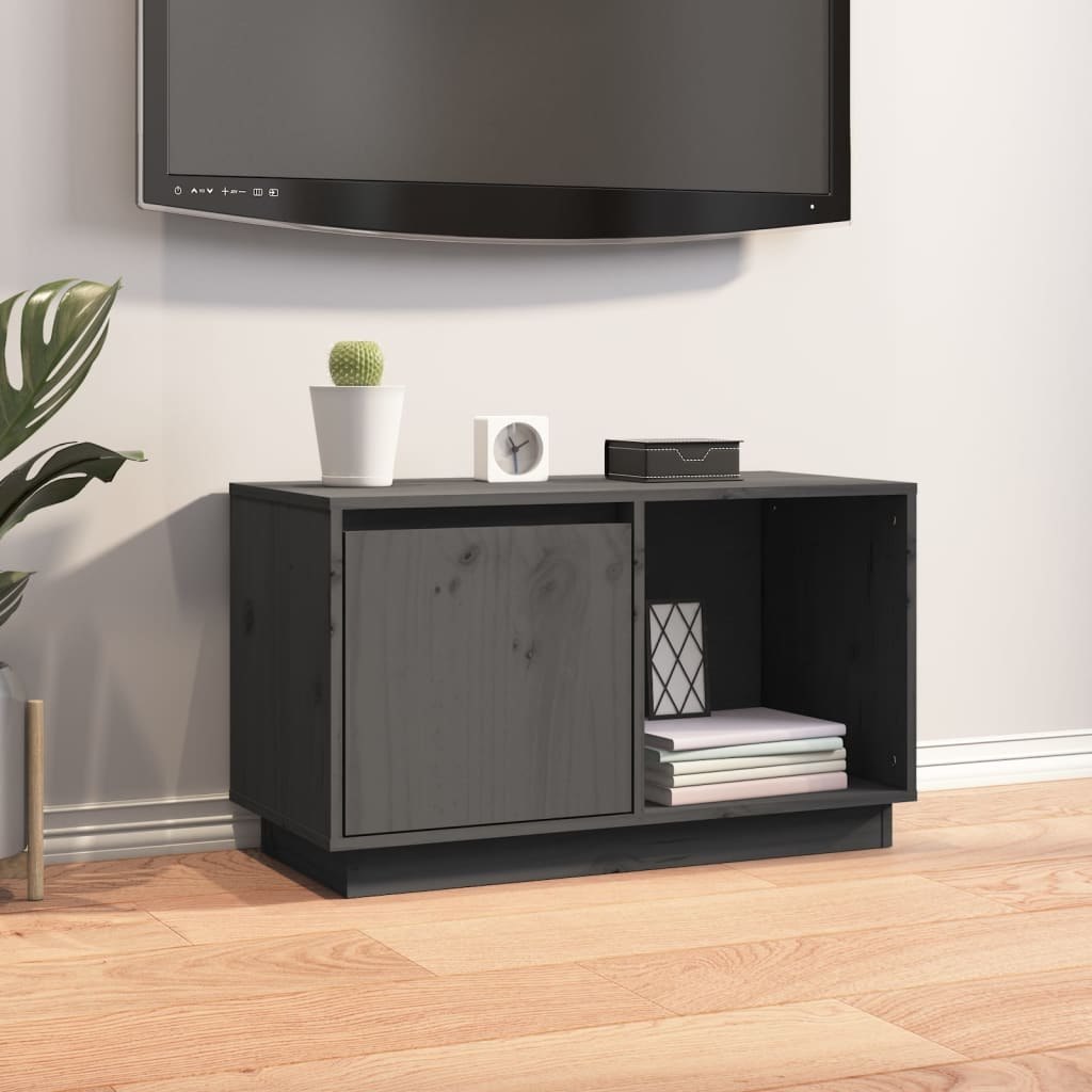 Lumarko Szafka pod TV, szara, 74x35x44 cm, lite drewno sosnowe