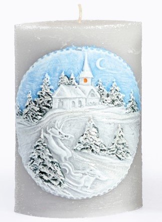 Lumarko Świeca Pejzaż Zimowy Elipsa 10x6,5x15cm Parafinowa Szara!