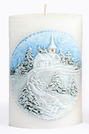 Lumarko Świeca Pejzaż Zimowy Elipsa 10x6,5x15cm Parafinowa Biała!
