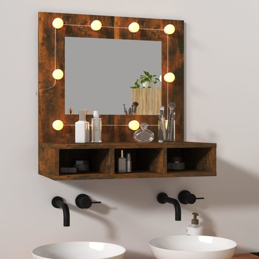Lumarko Szafka z lustrem i LED, przydymiony dąb, 60x31,5x62 cm