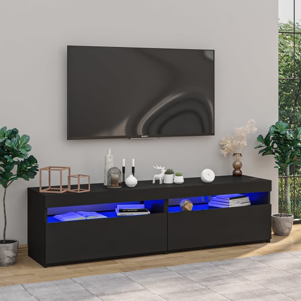 Lumarko Szafki pod TV z oświetleniem LED, 2 szt., czarne, 75x35x40 cm