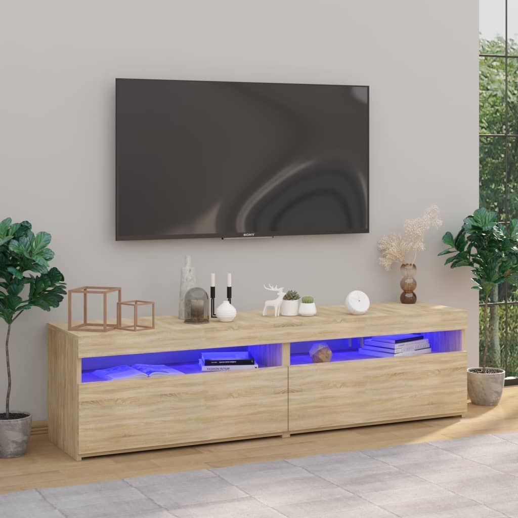 Lumarko Szafki pod TV z LED, 2 szt., dąb sonoma, 75x35x40 cm