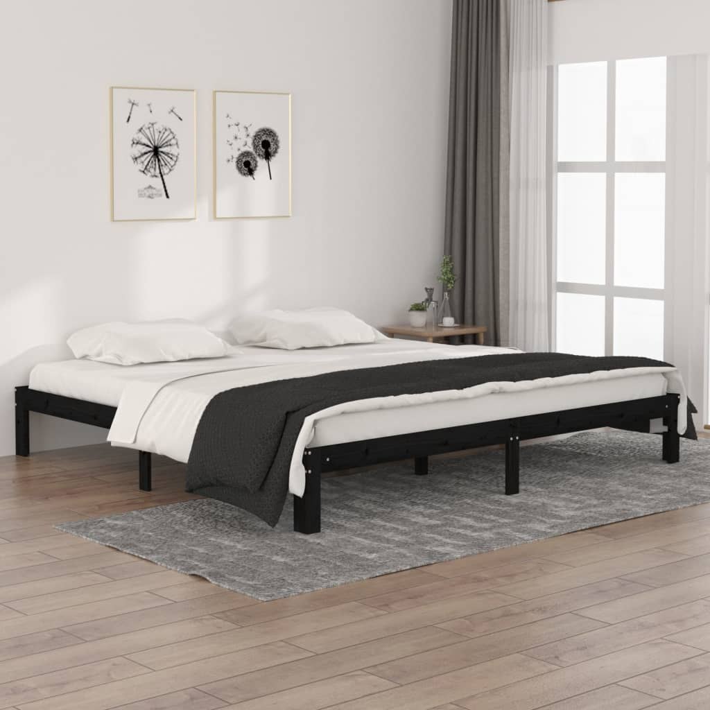 Lumarko Rama łóżka, czarna, lite drewno sosnowe, 200 x 200 cm