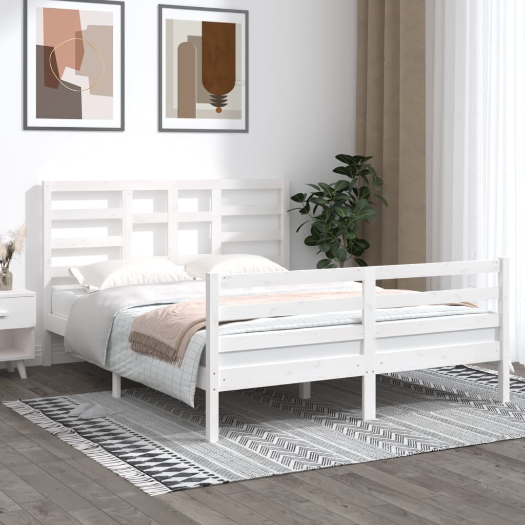 Фото - Ліжко VidaXL Rama łóżka, biała, lite drewno, 150x200 cm, King Size Lumarko! 