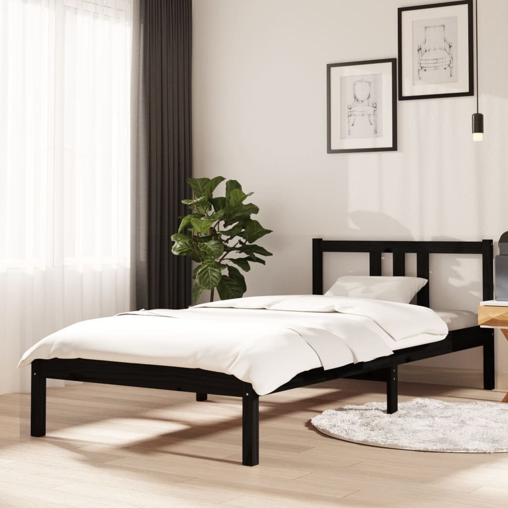 Lumarko Rama łóżka, czarna, lite drewno, 90 x 200 cm
