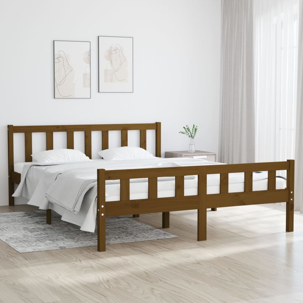 Lumarko Rama łóżka, miodowy brąz, lite drewno, 150x200 cm, King Size