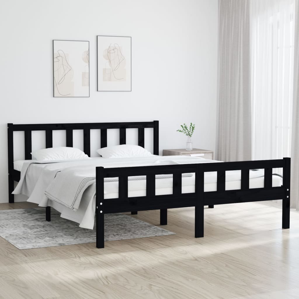 Фото - Ліжко VidaXL Rama łóżka, czarna, lite drewno, 150x200 cm, King Size Lumarko! 