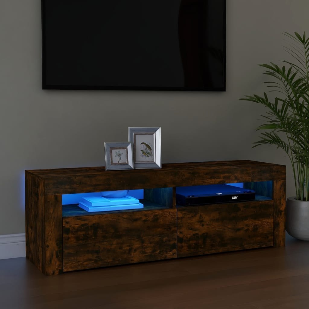 Lumarko Szafka pod TV z oświetleniem LED, przydymiony dąb, 120x35x40 cm