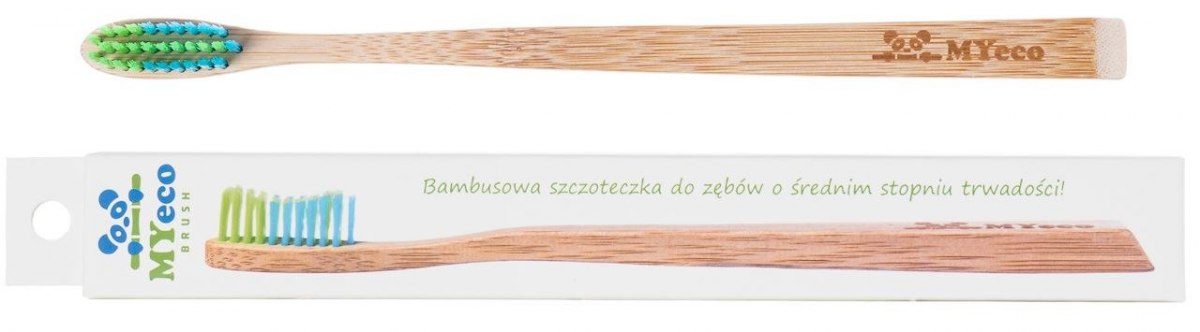 Myecobrush Szczoteczka do zębów bambusowa slim zielono-niebieska o średnim stopniu twardości