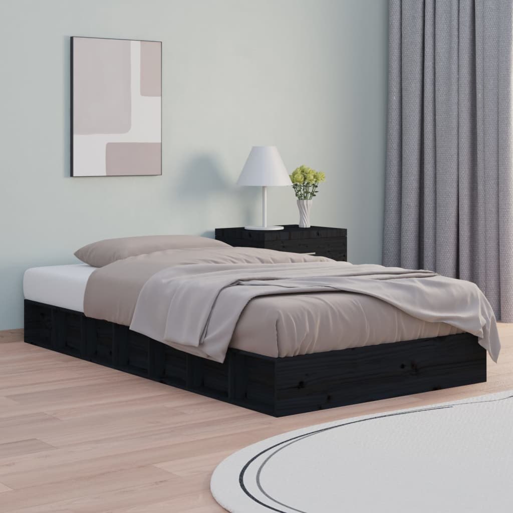 Lumarko Rama łóżka, czarna, 135x190 cm, podwójna, lite drewno