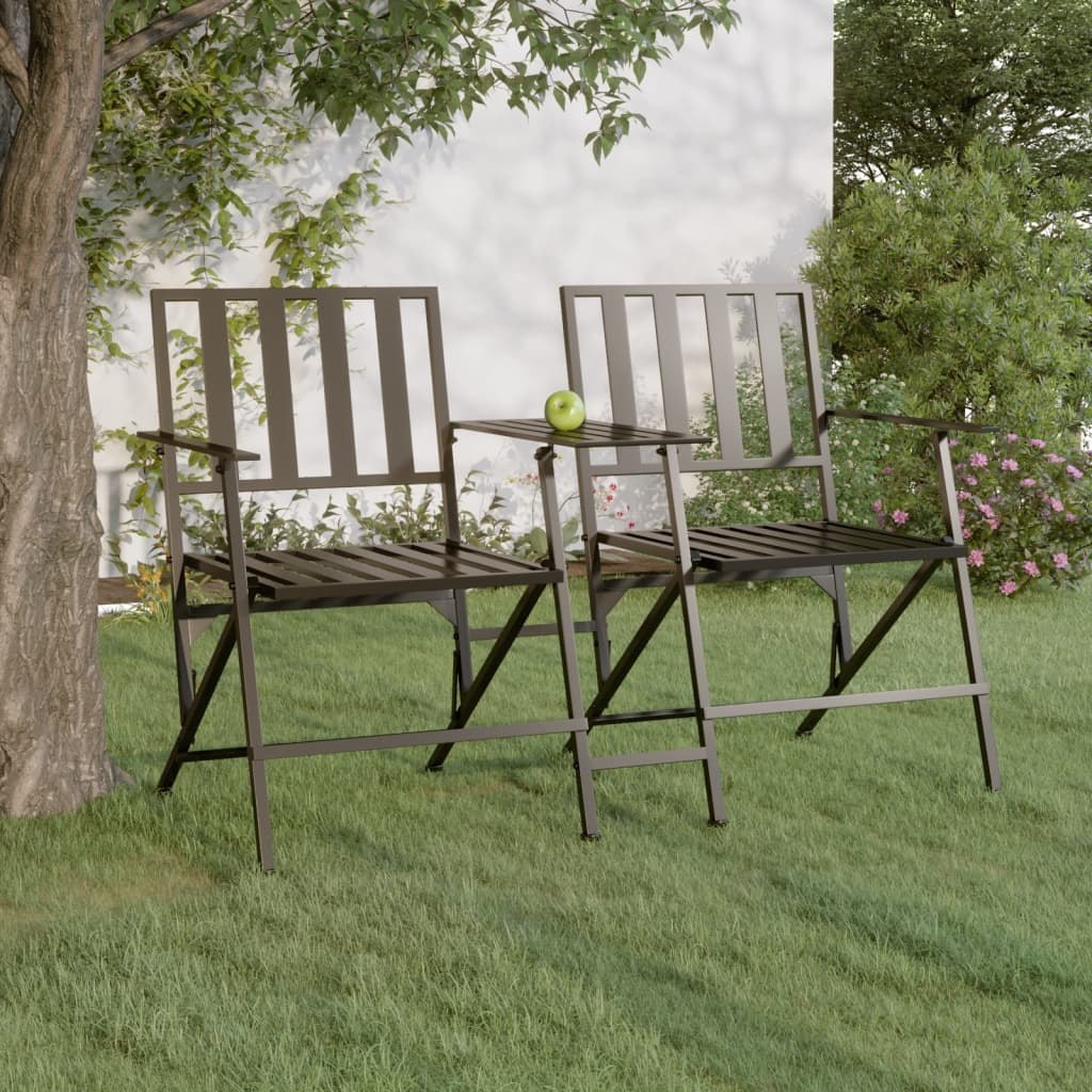 Lumarko Składana ławka ogrodowa dla 2 osób, 137 cm, czarna, stalowa