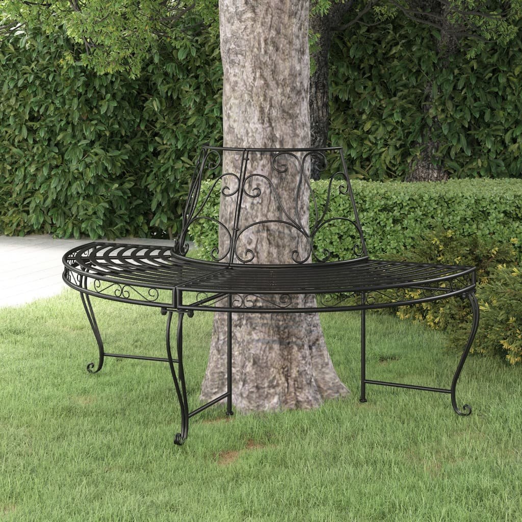 Ławka pod drzewo, półokrągła, Ø160 cm, czarna, stalowa