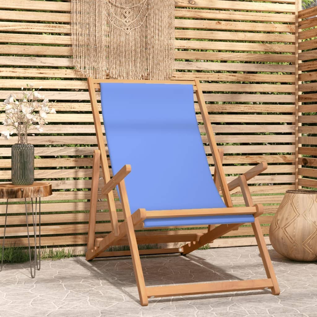 Lumarko Składany leżak plażowy, lite drewno tekowe, niebieski