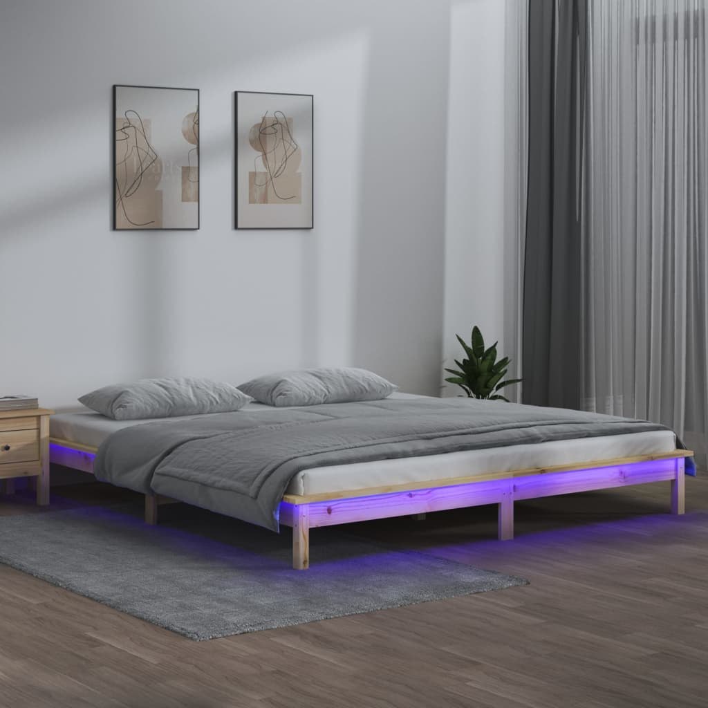 Фото - Ліжко VidaXL Rama łóżka z LED, 135x190 cm, podwójna, lite drewno Lumarko! 