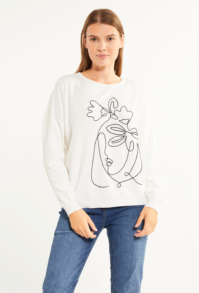 Sweter damski z plecionym nadrukiem - Monnari