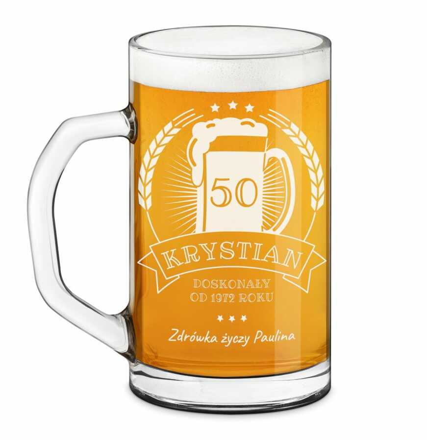 Kufel na piwo prosty z grawerem dla piwosza na 50 urodziny