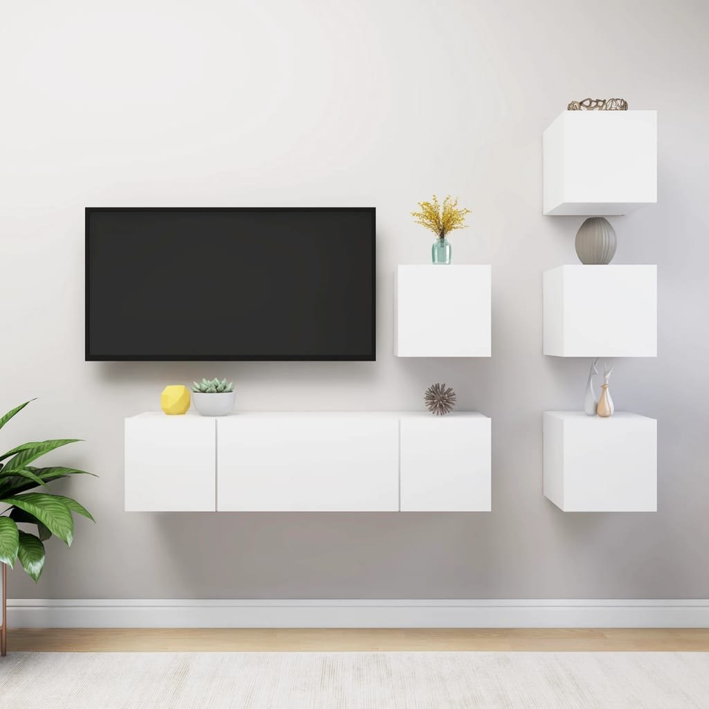 vidaXL Lumarko 6-cz. zestaw szafek TV, biały, płyta wiórowa 3078720