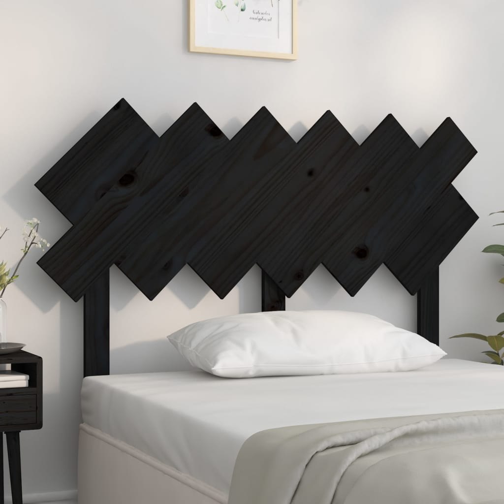 Lumarko Wezgłowie łóżka, czarne, 122,5x3x80,5 cm, lite drewno sosnowe