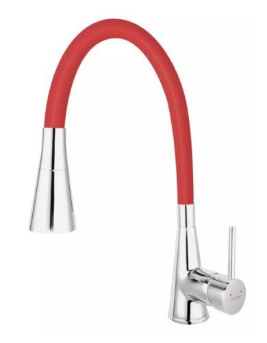 FERRO ZUMBA II Bateria zlewozmywakowa, elastyczna wylewka 2-funkcyjna, czerwona BZA42R