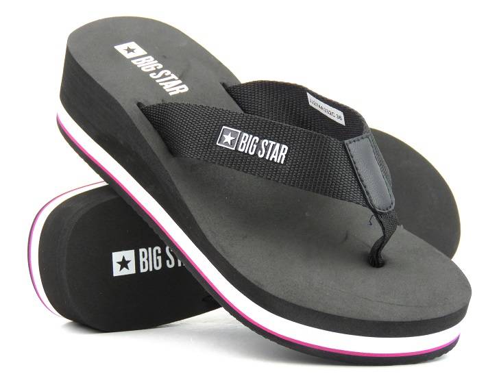Sportowe japonki damskie na koturnie - BIG STAR JJ274A332, czarne - Big Star