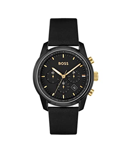 BOSS Męski analogowy zegarek kwarcowy ze skórzanym paskiem 1514003, Czarny