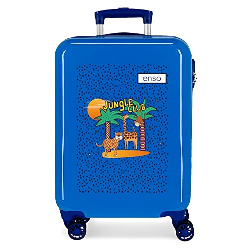 Enso Jungle Club walizka kabinowa niebieska 38 x 55 x 20 cm sztywny ABS zamek szyfrowy z boku 34 l 2 kg 4 podwójne koła