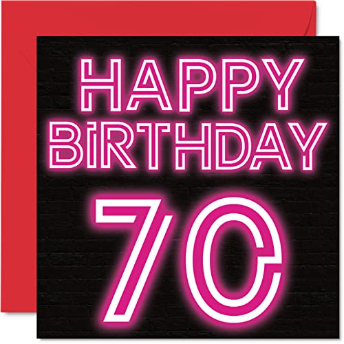 Zabawne kartki na 70. urodziny dla mężczyzn i kobiet - neonowy blask - kartka urodzinowa dla taty mamy dziadka babci babci wujka cioci 145 mm x 145 mm kartki okolicznościowe, kartka na 70. urodziny