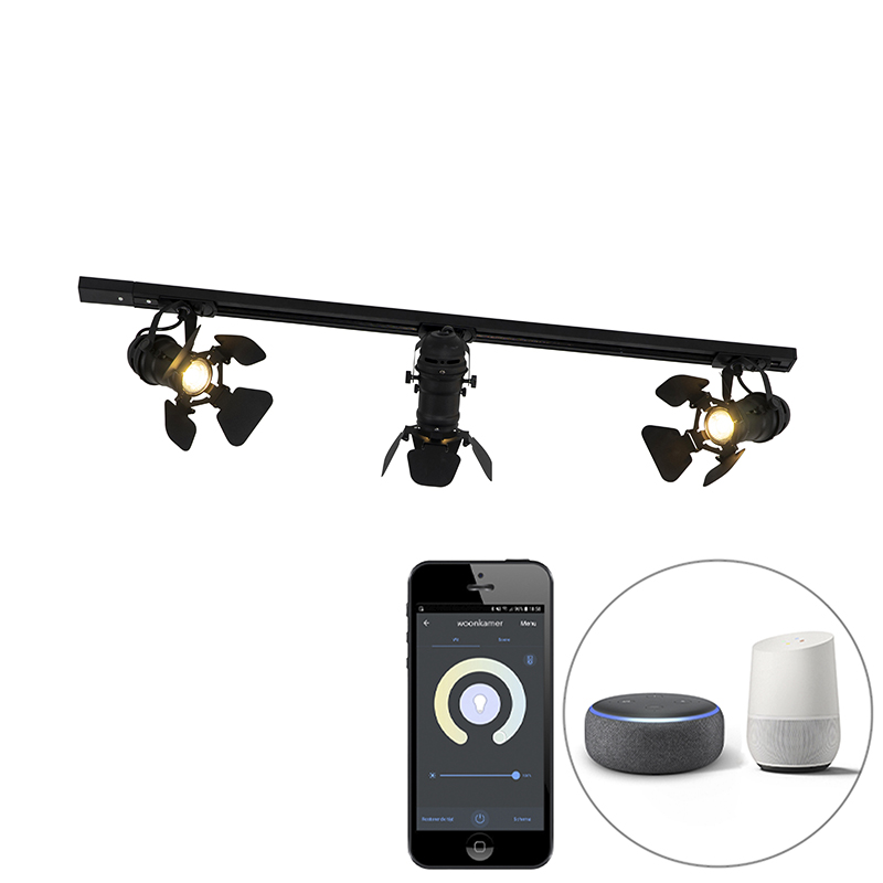 QAZQA Inteligentny system szynowy  czarny  3 światła  w tym Wi-Fi GU10 - Film