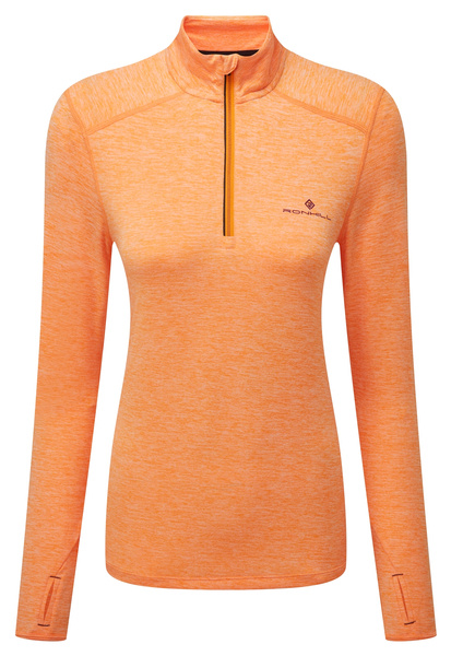 RONHILL bluza biegowa damska LIFE PRACTICE 1/2 ZIP TEE pomarańczowa