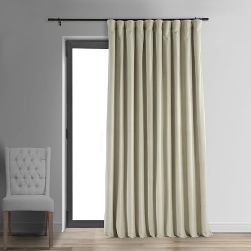 Half Price Drapes Podpisana podwójna zaciemniająca aksamitna zasłona, chłodna beżowa, 100 x 84