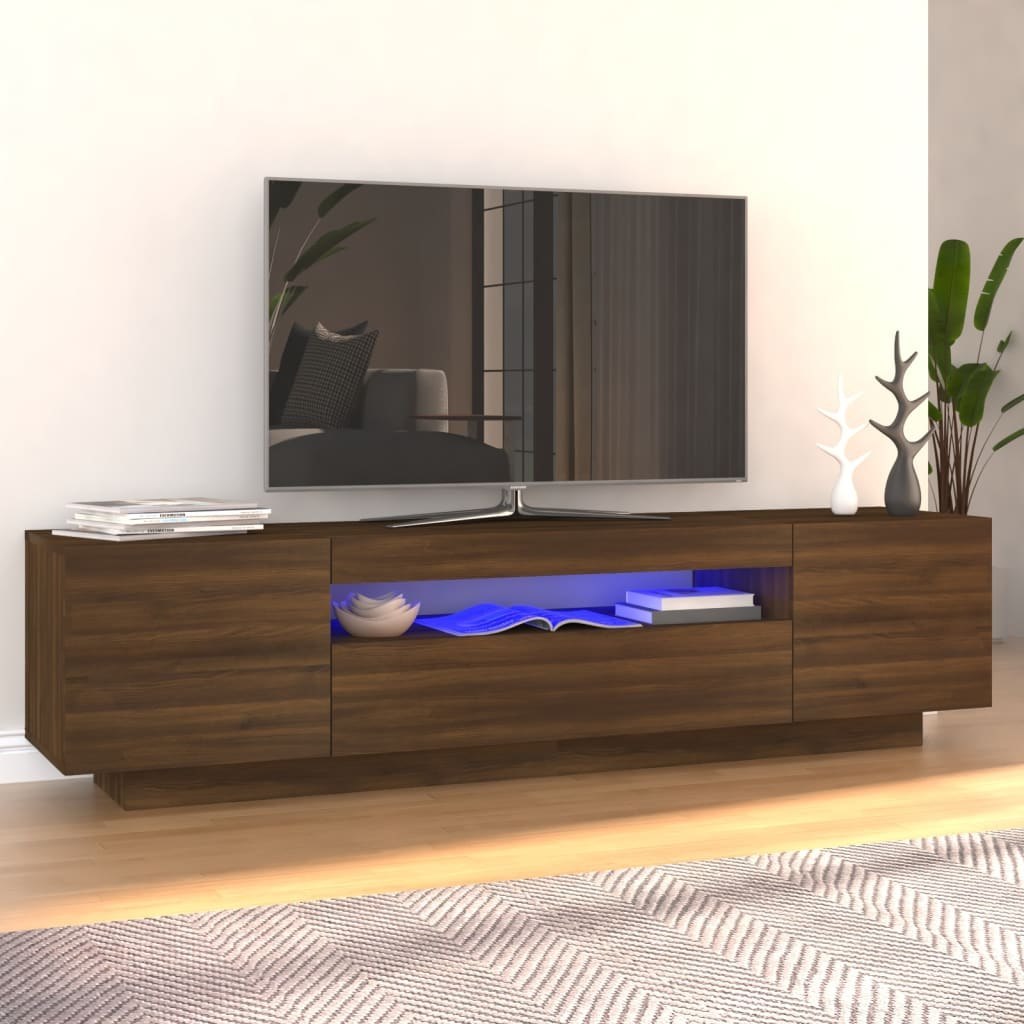 Lumarko Szafka pod TV z oświetleniem LED, brązowy dąb, 160x35x40 cm