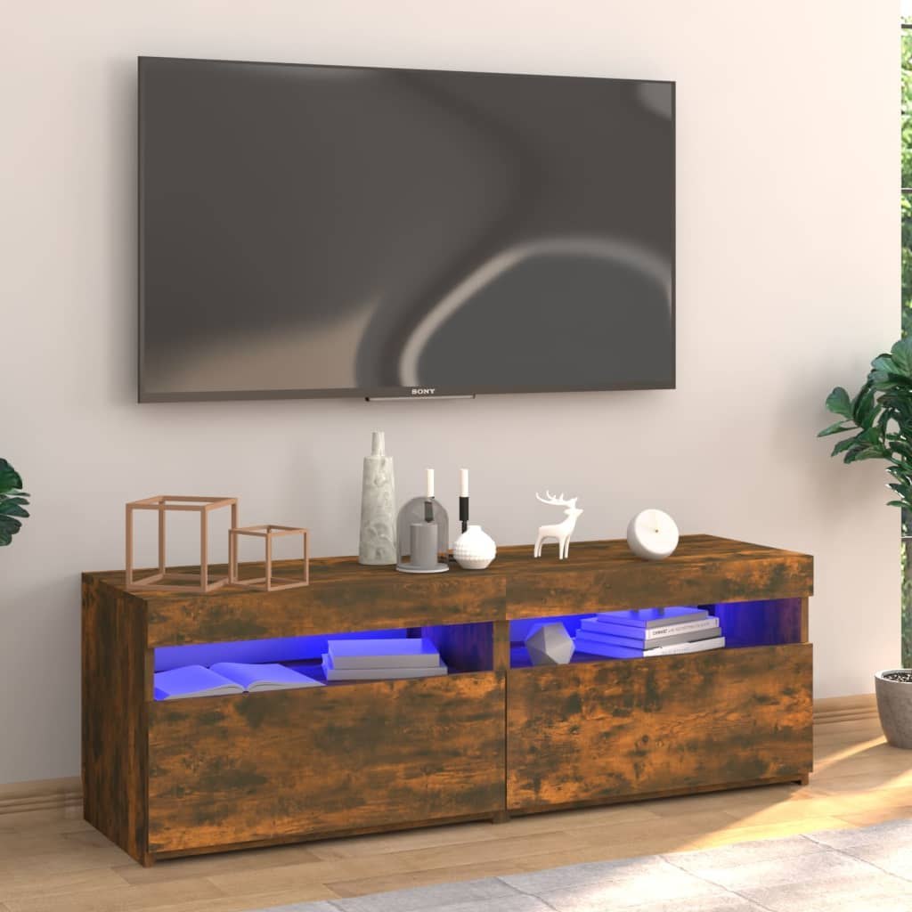 Lumarko Szafka pod TV z oświetleniem LED, przydymiony dąb, 120x35x40 cm