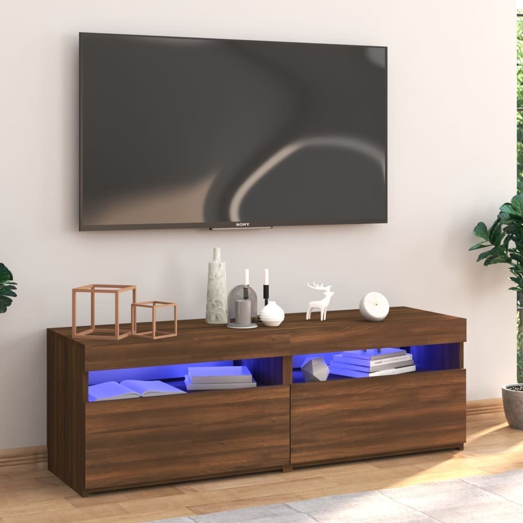 Lumarko Szafka pod TV z oświetleniem LED, brązowy dąb, 120x35x40 cm