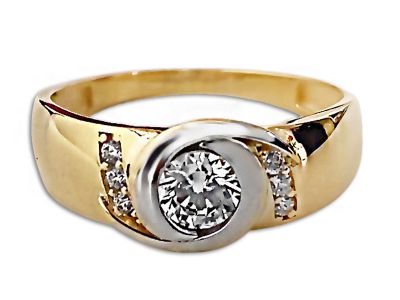 Złoty pierścionek 585 elegancki z białą cyrkonią