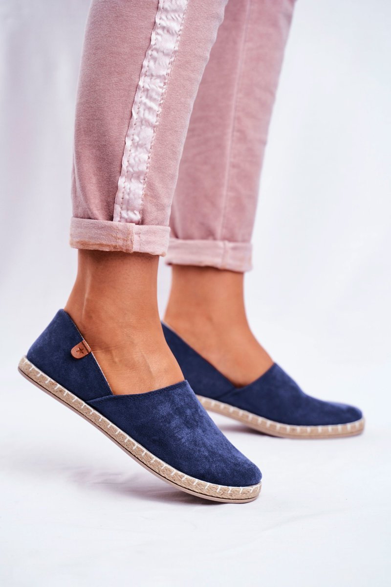 Damskie Welurowe Espadryle Granatowe Vulcano - Zazoo