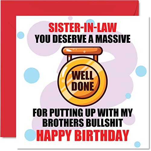 Śmieszne kartki urodzinowe dla szwagierki – masywne dobrze zrobione – kartka urodzinowa z żartem dla szwagierki, prezenty urodzinowe, 145 mm x 145 mm kartki okolicznościowe prezent od teściowych