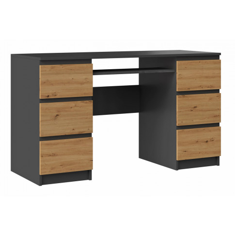 Nowoczesne biurko z szufladami antracyt + dąb artisan - Liner 2X