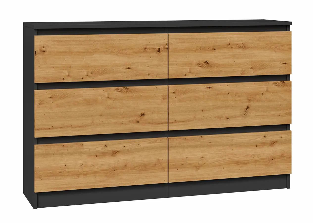 Podwójna komoda z szufladami antracyt + dąb artisan - Berta 120 cm