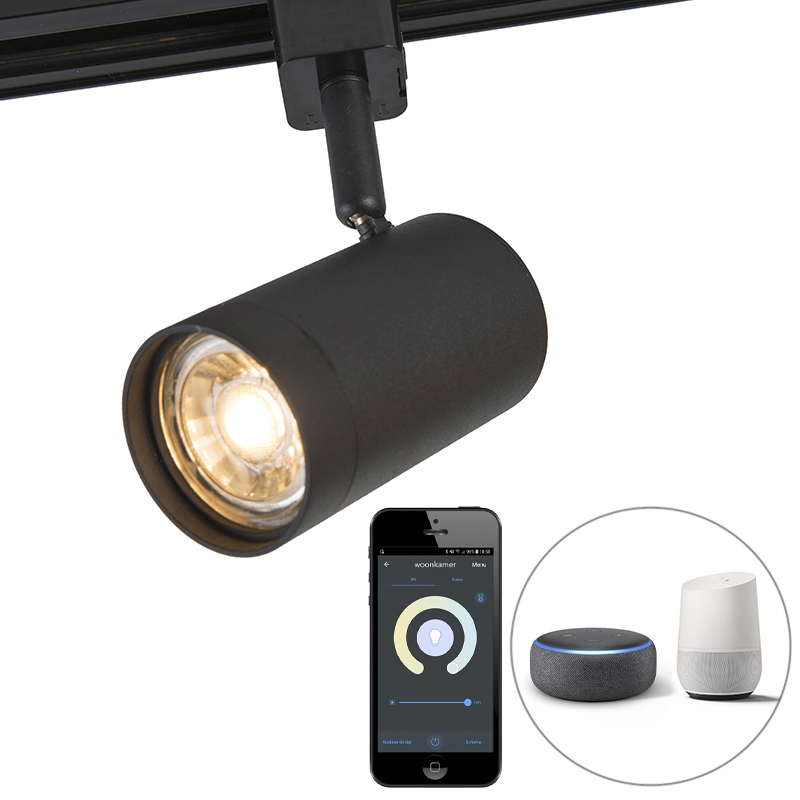 QAZQA Inteligentna szyna punktowa czarna 1-fazowa z Wifi GU10 - Jeana