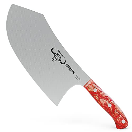 Giesser Od 1776 roku – Made in Germany – widelec do krojenia 21 cm Red Diamond, PremiumCut Fork nr 1, widelec do mięsa, akryl, czerwony, nierdzewny, niemiecki nóż do grillowania ostry