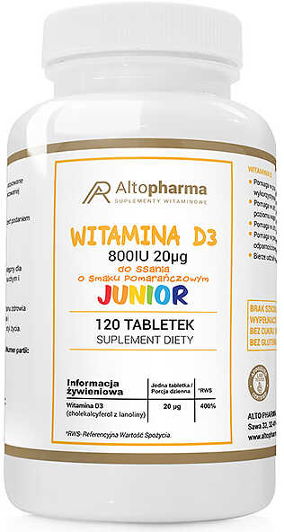 ALTO PHARMA Witamina D3 800IU Dla Dzieci 120 Tabletek do ssania Pomarańcz