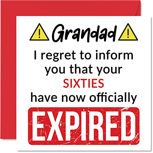 Śmieszne kartki na 70. urodziny dla dziadka – 'Your Sixties Have Expired' – kartka urodzinowa dla dziadka od wnuczka wnuczki, 145 mm x 145 mm żart humor urodziny kartki okolicznościowe prezent