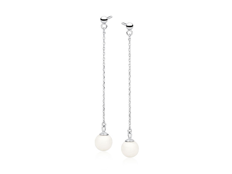 Delikatne rodowane srebrne długie wiszące kolczyki perły perełki srebro 925 Z1592E