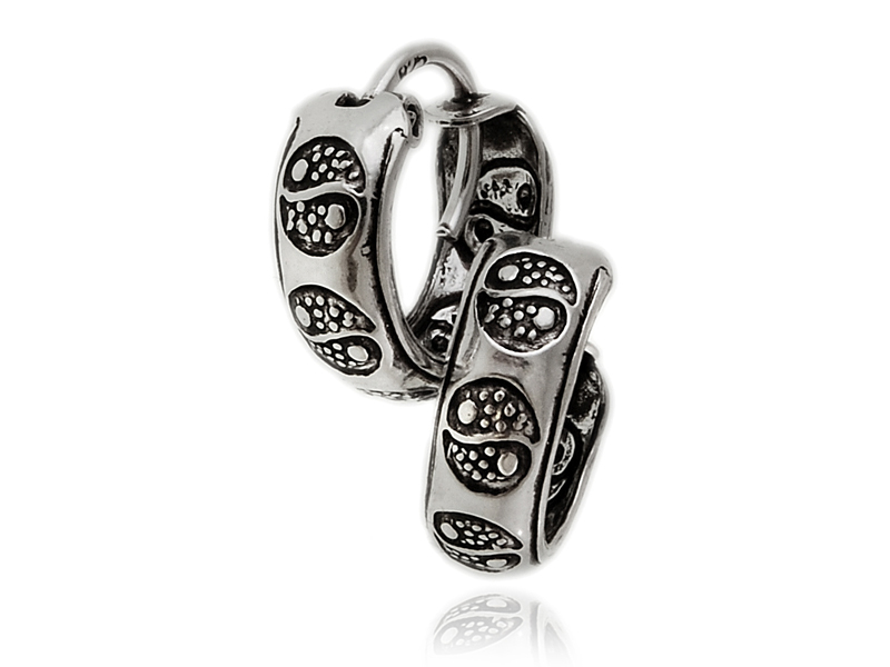 Eleganckie oksydowane srebrne kolczyki koła kółka 1,3cm rynienki ze wzorem yin yang srebro 925 K3288