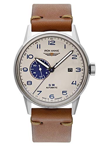 Iron Annie zegarek męski ze skórzanym paskiem vintage seria G38 automatyczna data 5368 Pasek Creme / Braun