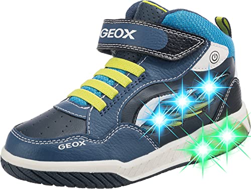 Geox Chłopięce J Inek Boy D sneakersy, Navy Lime, 30 EU