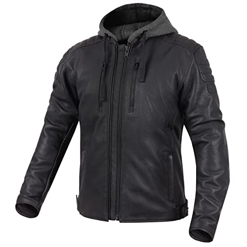 REBELHORN Impala skórzana kurtka motocyklowa, certyfikowane ochraniacze na łokcie i ramiona, odpinany kaptur, perforowany wariant