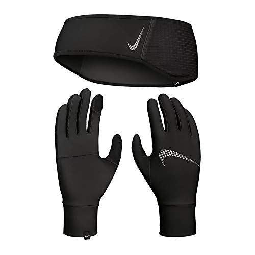 Nike Męskie rękawiczki Essential Handske Pandebånd Sæt zestaw opasek na czoło, 082 Black/Black/Silver, M/L EU