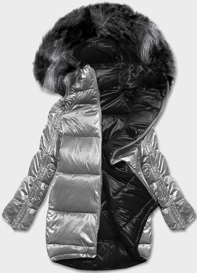 DWUSTRONNA KURTKA OVERSIZE SZARO-CZARNA (H-1088-61) - Z-DESIGN