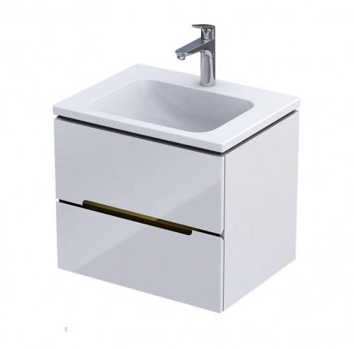 Oristo Szafka wisząca podumywalkowa SILVER UNI 60 cm, BIAŁY POŁYSK, LISTWA ZŁOTY OR33-SD2S-60-1-V5
